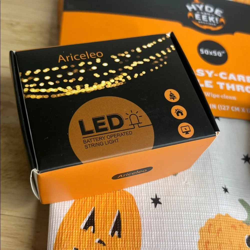Pumpkin Halloween tablecloth and string light bundle